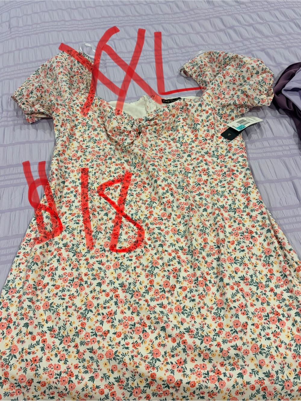 Floral Puff Sleeve Mini Dress in Cream and Coral